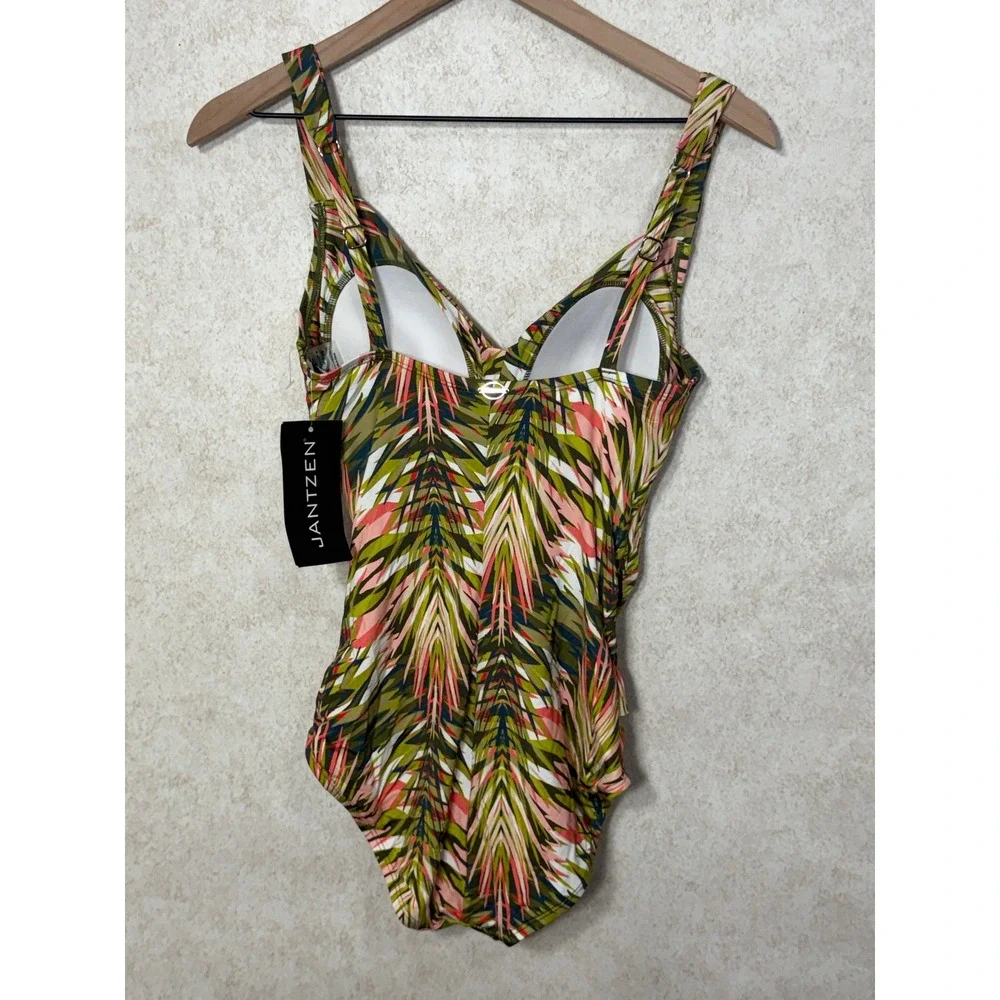 Jantzen Jungle Palm Surplice One Piece Swimsuit Size 6 Green Pink Tropical Beach